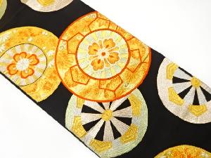 アンティーク　源氏車に花模様織り出し袋帯（着用可）